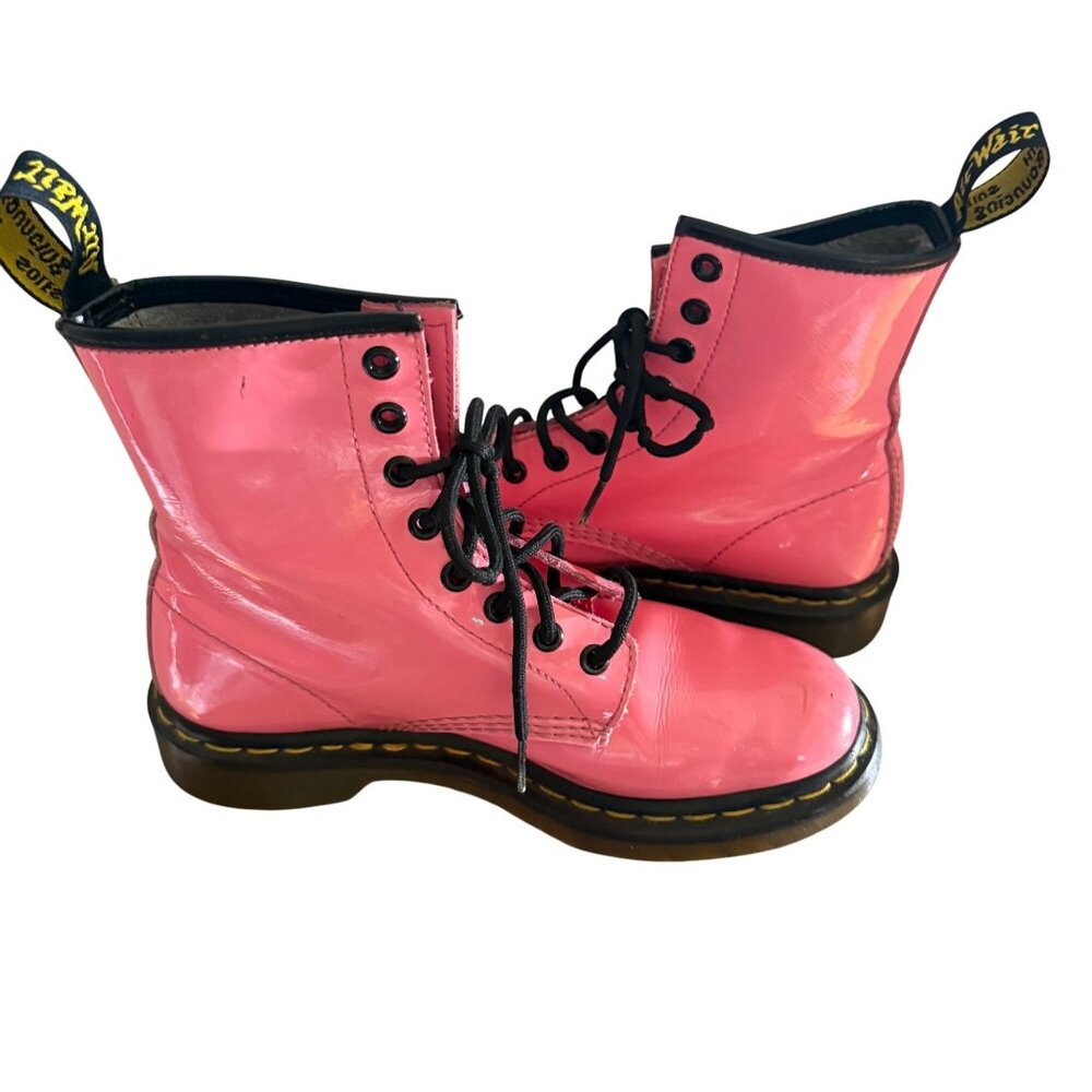Dr. Martens Womens Size 7 Pink Patent Leather 1460 Lace-Up Ankle Combat Boots